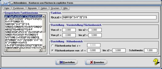 MathProf - Linienscharen - Funktion - Schnittlinien - Schnittebene - Grafik - Isolinie - Niveaulinie - Funktionen - Schnittlinie - Schnitt - Darstellen - Zeichnen - Plotten