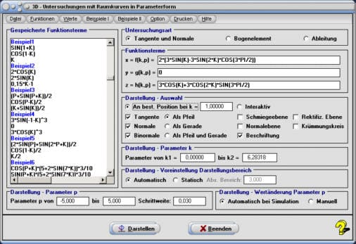 MathProf - Raumkurve - Schmiegeebene - Tangente - 3D - Kurve - Parameterdarstellung - Parameterkurven - Parametrisierte Kurven - Parameter - Funktionen - Kurve - 3D-Kurven - Beispiel