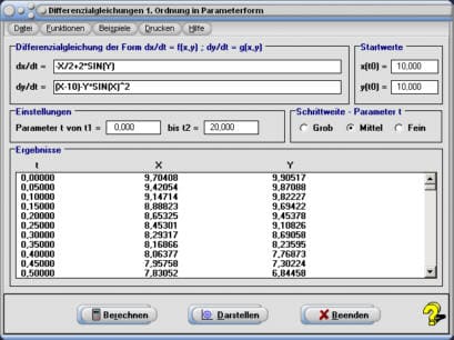 MathProf - Differentialgleichung - DGL - Gekoppelte Differentialgleichung - Gekoppelte DGL - Parameter - dx - dy - dt - Rechner - Berechnen
