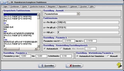 MathProf - 3D-Kurven - Komplex - Komplexe Zahlen - Beispiel - Raum - Bogenlänge - Grafisch - Darstellen - Plotten - Rechner - Berechnen - Graph - Grafik - Zeichnen