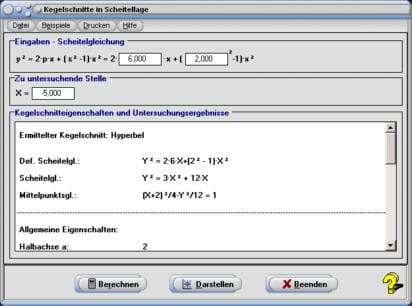 Kegelschnitt - Ellipse - Hyperbel - Parabel - Scheitellage - Graph - Rechner - Berechnen - Darstellen - Zeichnen