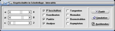 MathProf - Kegelschnitt - Ellipse - Hyperbel - Hauptkreis - Asymptoten - Brennstrahlen - Evolute - Krümmungskreise - Scheitellage - Rechner - Berechnen - Darstellen - Zeichnen