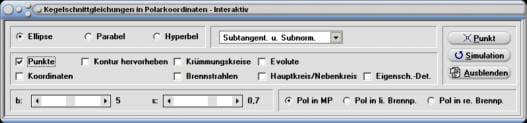 MathProf - Kegelschnitt - Polar - Polarkoordinaten - Polarform - Pol - Brennpunkte - Exzentrizität - Scheitelpunkt - Ellipse - Parabel - Hyperbel - Tangente - Punkt - Brennstrahl - Evolute - Rechner - Berechnen - Darstellen - Zeichnen - Plotten