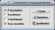 MathProf - Quadratische Gleichung - Geometrisch - Lösung - Diskriminante - Scheitelpunkt - X - Y - Achse - Parabel - Kreis - Radius - Fläche - Definition - Graph - Rechner - Berechnen - Darstellen - Zeichnen