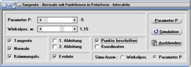MathProf - Funktion - Polardarstellung - Polar - Polarform - Polarkoordinaten - Tangente - Normale - Krümmung - Krümmungskreis - 1. Ableitung - 2. Ableitung - Rechner - Berechnen - Evolute 