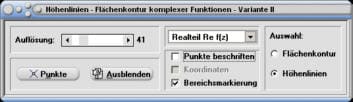 MathProf - Höhenschichtlinie - Höhenlinie - Höhenschichtlinien - Höhenprofil - Grafisch - Bild - Beispiele - Formel - Berechnen - Rechner - Darstellen - Realteil - Imaginärteil - Betrag - Fläche