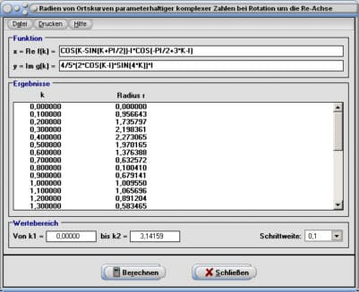 MathProf - Komplex - Ortskurven - Ortskurve - Komplexe Funktion - Mantelfläche - Statisches Moment - Volumen - Rotation - Rechner - Berechnen - Berechnung - X-Achse