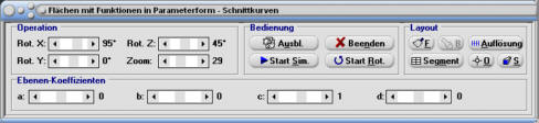 MathProf - Schnittkurve - Schnittebene - Schnitt - Schneiden - Ebene - x = f(u,v), y = g(u,v), z = h(u,v) - Parameter - Fläche - Plotter - Funktionen - Regelfläche - Rechner - Berechnen - Plotten - Zeichnen