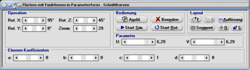 MathProf - Schnittkurve - Schnittebene - Schnitt - Schneiden - Ebene - x = f(u,v), y = g(u,v), z = h(u,v) - Parameter - Fläche - Plotter - Funktionen - Regelfläche - Rechner - Berechnen - Plotten - Zeichnen
