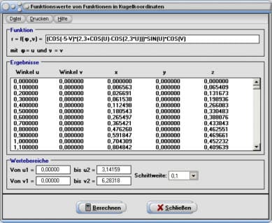  MathProf - Kugelflächenfunktionen - Spherical harmonics - Funktionen - Flächen - Kugelkoordinaten - Tabelle - Werte - Wertetabelle