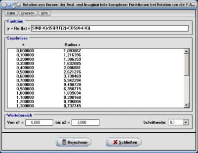 MathProf - Komplex - Realteil - Imaginärteil - Real - Imaginär - Mantelfläche - Statisches Moment - Volumen - Rotation - Rechner - Berechnen - Berechnung 