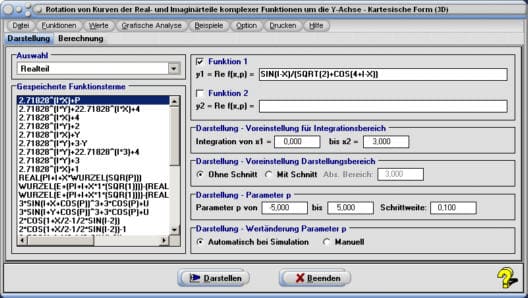 MathProf - Komplex - Realteil - Imaginärteil - Real - Imaginär - Y-Achse - Integralrechnung - Statisches Moment - Rotationsvolumen - Mantelfläche - Mantel - Zylinder - Plotten - Graph - Grafisch - Zeichnen - Rechner - Berechnen