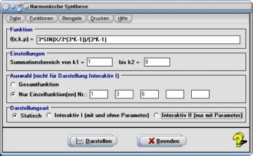 MathProf - Harmonische Synthese - Gesamtfunktion - Teilfunktion - Teilfunktionen - Summieren - Summation - Sägezahnkurve- Rechner - Berechnen - Darstellen - Zeichnen