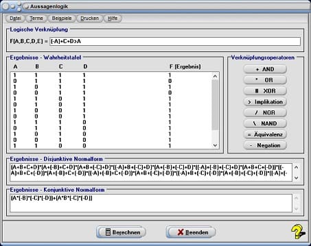 MathProf - Boolesche Operatoren - Argumente - Ausdrücke - Aussageform - Ausdruck - Kontraposition - Wenn Funktionen - Wenn Oder Funktion - Kommutativgesetz - Rechengesetze - Assoziativgesetz - Distributivgesetz - Informatik - Rechner - Berechnen