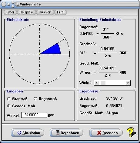 MathProf - Winkelangaben - Winkelmesser  - Altgrad - Degree - Neugrad - Bogenminute - Bogensekunde - Dezimalgrad - Angabe - Einheit - Einheiten - Winkel in Grad - Formel - Rechner - Pi/6 - Pi/4 - Pi/3 - Pi/2 - 2Pi
