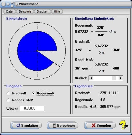 MathProf - Gradmaß - Bogenmaß - Winkelmesser - Winkelmaß - Beschreibung - Definition - Darstellen - Graph - Bogenlänge - Bogen - Winkelgrad - Formel - Rechner - Gradzahlen - Bogenmaß eines Winkels