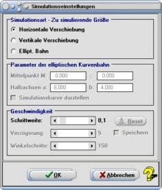 MathProf - Simulationen - Einstellungen - Kurve - Bewegung - Verschiebung - Elliptische Bahn