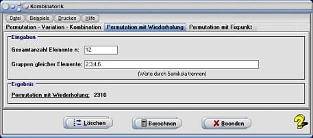 MathProf - Permutation mit Wiederholung - Variation mit Wiederholung - Kombination mit Wiederholung - Möglichkeiten - Anzahl möglicher Varianten - Rechner für Varianten - Möglichkeiten berechnen - Rechner - Berechnen - Formel