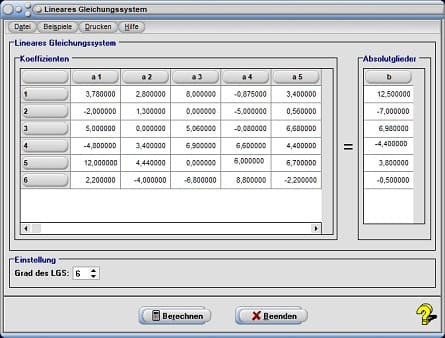 MathProf - LGS - Solver - Beispiele - Lösungsvektor - Spaltenvektor - Einsetzungsverfahren - Einsetzverfahren - Einsetzmethode - Substitutionsverfahren - Subtraktionsverfahren - Additionsverfahren - Additionsmethode - Gleichsetzung - Gleichsetzungsverfahren - Gleichsetzungsmethode - Bestimmen - Lösungsmenge - Rechner - Berechnen - Nullzeile - Eigenschaften - Arbeitsblatt - Arbeitsblätter - Unterrichtsmaterial - Erweiterte Matrix - Erweiterte Koeffizientenmatrix