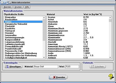 MathProf - Ionisierungsenergie - Kompressibilität - Längenausdehnung - Luftwiderstandszahl - Reibungszahlen - Schmelztemperatur - Einheit
