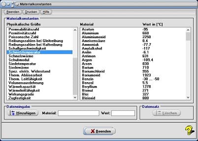 MathProf - Materialkonstanten - Stoffkonstanten - Material - Materialkonstante - Konstante - Stoffkonstante - Liste - Tabelle - Einheit