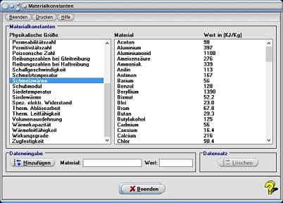 MathProf - Brechzahlen - Dichte - Stoffe - Elemente - Chemische Elemente - Dynamische Viskosität - Elastizität - Gasdichte - Härtegrad - Heizwert - Tabelle - Einheit