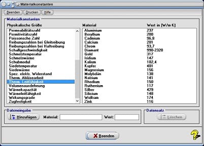 MathProf - Thermische Leitfähigkeit - Volumenausdehnung - Wärmekapazität - Wärmeleitfähigkeit - Wirkungsgrade - Relative Permeabilität - Tabelle - Einheit