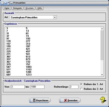 Cunningham-Primzahlen - Tabelle - Berechnen - Berechnung