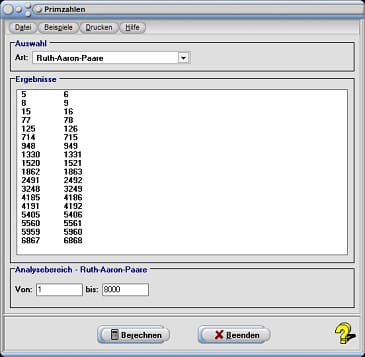 Ruth-Aaron-Zahlen - Primzahlen - Tabelle - Berechnen - Berechnung