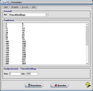 Primzahlzwillinge - Tabelle - Berechnen - Berechnung