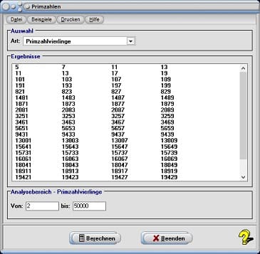 Primzahlvierlinge - Tabelle - Berechnen - Berechnung