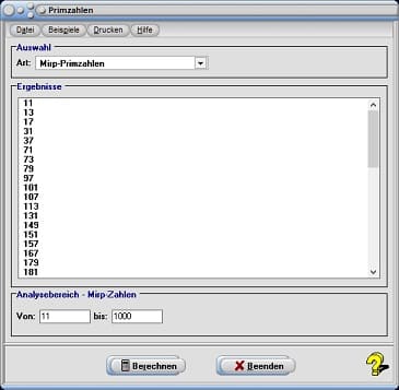 Mirp-Primzahlen - Tabelle - Berechnen - Berechnung