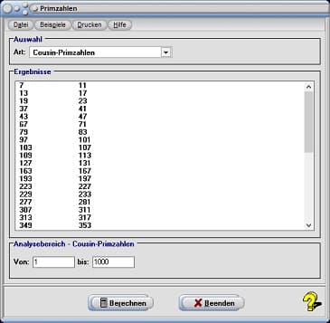 Cousin-Primzahlpaar - Tabelle - Berechnen - Berechnung