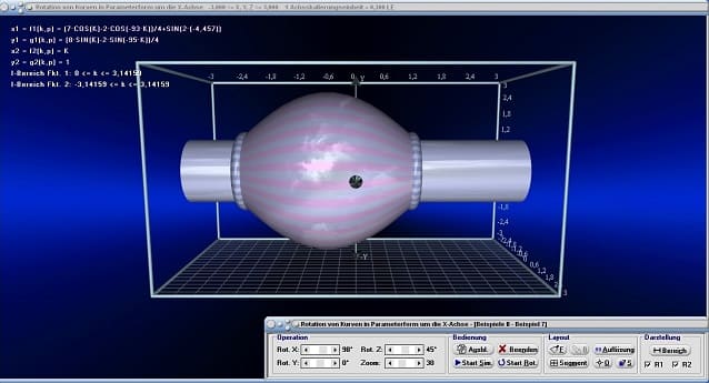 MathProf - Drehkörper - Parameterdarstellung - Parameter - Parameterkurven - Parametergleichungen - Drehkörper - Mantelfläche - Oberfläche - Rauminhalt - Drehung um x-Achse - Integralrechnung - Integral - Volumen - Rotationsvolumen - Rotation um x-Achse - Bogenlänge - 3D - Raum - Grafisch - Darstellen - Plotten - Graph - Grafik - Zeichnen - Plotter - Rechner - Berechnen - 4