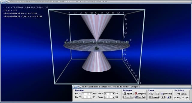 MathProf - Rotationskörper - Plotten - Animation - Graphisches Integrieren - Grafische Integration - Mantelfläche - Rotationsvolumen - Oberfläche - Rauminhalt - Drehung um y-Achse - Integralrechnung - Rotation um y-Achse - Bogenlänge - 3D - Darstellen - Plotten - Graph - Grafik - Zeichnen - Plotter - Rechner - Berechnen - Schaubild - 1