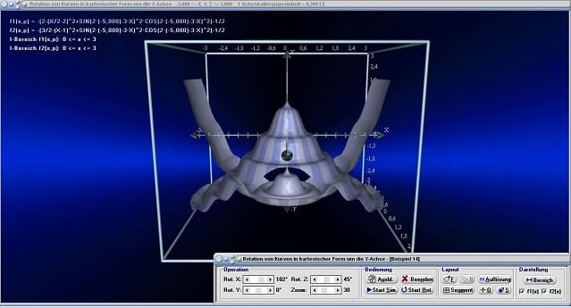 MathProf - Rotationskörper - Plotten - Animation - Graphisches Integrieren - Grafische Integration - Mantelfläche - Rotationsvolumen - Oberfläche - Rauminhalt - Drehung um y-Achse - Integralrechnung - Rotation um y-Achse - Bogenlänge - 3D - Darstellen - Plotten - Graph - Grafik - Zeichnen - Plotter - Rechner - Berechnen - Schaubild - 4