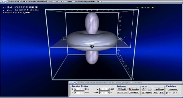 MathProf - Rotationskörper - Drekkörper - Parameterkurven - Parametergleichungen - Parameterform - Parameterdarstellung - Kurven - Volumen - Körper - Animation - Fläche - Mantelfläche - Rotationsvolumen - Oberfläche - Schwerpunkt - Rauminhalt - Drehung um y-Achse - Integralrechnung - Integral - Volumen - Rotation um y-Achse - Bogenlänge - Grafisch - Darstellen - Plotten - Grafisch - Grafik - Zeichnen - Plotter - Rechner - Berechnen - Schaubild - 6