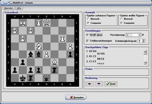 MathProf - Schachspiel - Schach - Schachbrett - Mensch - Computer - Zug - Züge - Trainer - Figuren - Spielen - Schachaufstellung - Schachfigur - Schachfiguren - Schachzug - Schachzüge - Schachprogramm