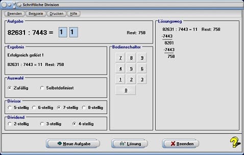 MathProf - Dividieren - Teilen - Division - Null - Eins - Zwei - Drei - Vier - Fünf - Sechs - Sieben - Acht - Neun - Zehn - Elf - Zwölf - Dreizehn - Vierzehn - Fünfzehn - Sechzehn - Siebzehn - Achtzehn - Neunzehn - Zwanzig - Dreißig - Vierzig - Fünfzig - Sechzig - Siebzig - Achtzig - Neunzig - Hundert - Tausend - Berechnen - Rechner