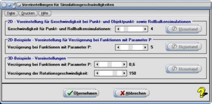 MathProf - Simulationen - Geschwindigkeit - Voreinstellung - Parameter - Rotationsgeschwindigkeit