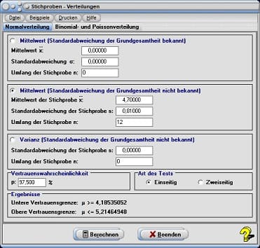 MathProf - Konfidenzniveau - Vertrauenswahrscheinlichkeit - Oberer Vertrauensbereich - Unterer Vertrauensbereich - Intervall - Intervallgrenzen - Intervallwahrscheinlichkeit - Interquartilsbereich - Einseitiger Vertrauensbereich - Normalverteilt - Binomialverteilt - Poissonverteilt - Berechnung - Bestimmen - Statistische Tests - Einseitiger Test - Zweiseitiger Test - Rechner - Berechnen