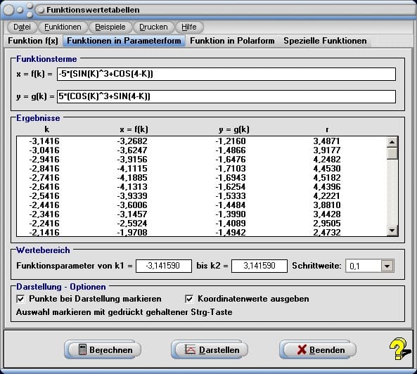 MathProf - Funktion - Werte - Funktionswerte - Tabelle - Kurven - Parameterform