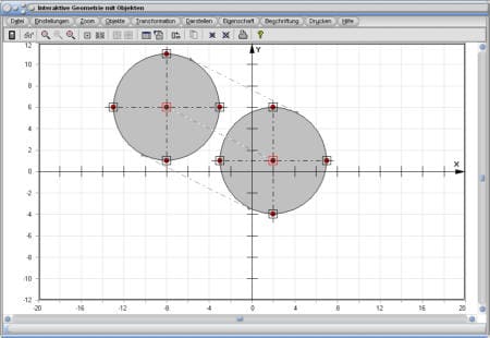 MathProf - Operation - Kreis - Kreise - Grafik - Verschieben - Positioneren - Positionierung - Farbe - Ring - Grafik - Grafisch - Plotten - Koordinaten - Radius - Durchmesser - Mittelpunkt - Zentrum - Verbinden