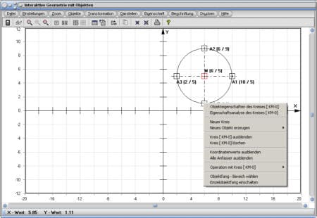 MathProf - Transformation - Geometrische Objekte - Kreis - Markieren - Markierung - Bewegung - Transformation - Strecken - Drehen - Punkt - Punktspiegeln - 2D - Skalierung - Einteilung - Raster - Layout