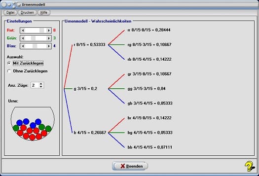 MathProf - Häufigkeiten - Rechner - Ziehung - Urne - Modell - Gegenereignis - Multiplikationsregel - Kugeln - Mit Zurücklegen - Ohne Zurücklegen - Mit und ohne Zurücklegen - Ereignis - Beispiele - Reihenfolge - Wahrscheinlichkeitsrechnung - Aufgaben - Formeln - Berechnen - Darstellung