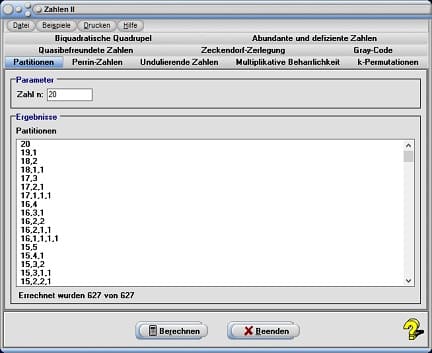 MathProf - Partition - Partitionen - Definition - Rechner - Berechnen - Berechnung - Tabelle