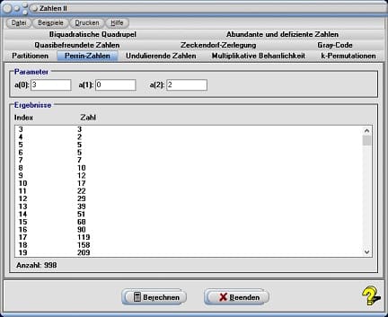 MathProf - Perrin-Folge - Algebraische Zahlenfolge - Definition - Rechner - Berechnen - Berechnung - Tabelle