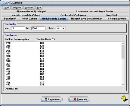 MathProf - Undulierende Zahlen - Definition - Rechner - Berechnen - Berechnung - Tabelle