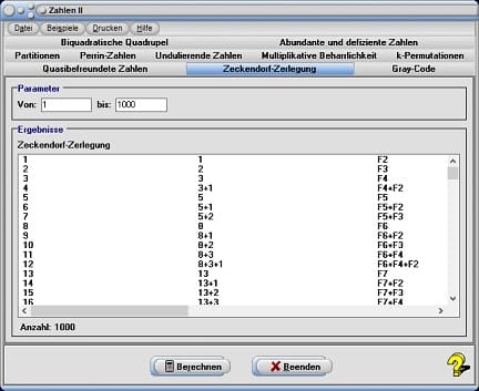 MathProf - Zeckendorf-Zerlegung - Theorem - Definition - Rechner - Berechnen - Berechnung - Tabelle