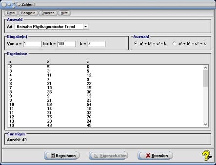 MathProf - Beinahe Pythagoreische Tripel - Pythagoreisches Tripel - Pythagoreisches - Dreieck - Definition - Rechner - Berechnen - Berechnung - Tabelle